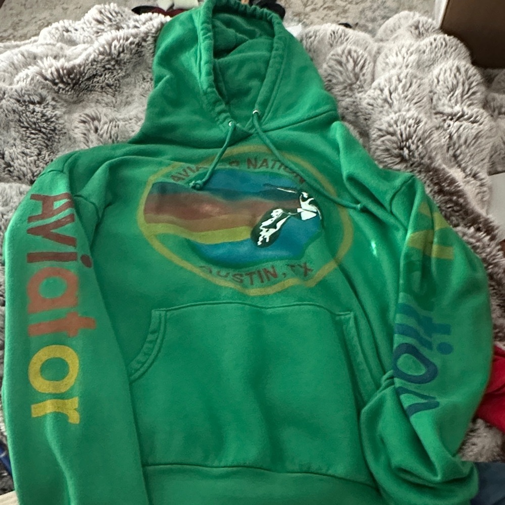 Aviator Nation Green Hoodie with Multicolor Graphic